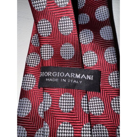 Giorgio Armani Mens Tie Red With Silver Dots 100% Silk Handmade In Italy Vintage - Picture 4 of 9